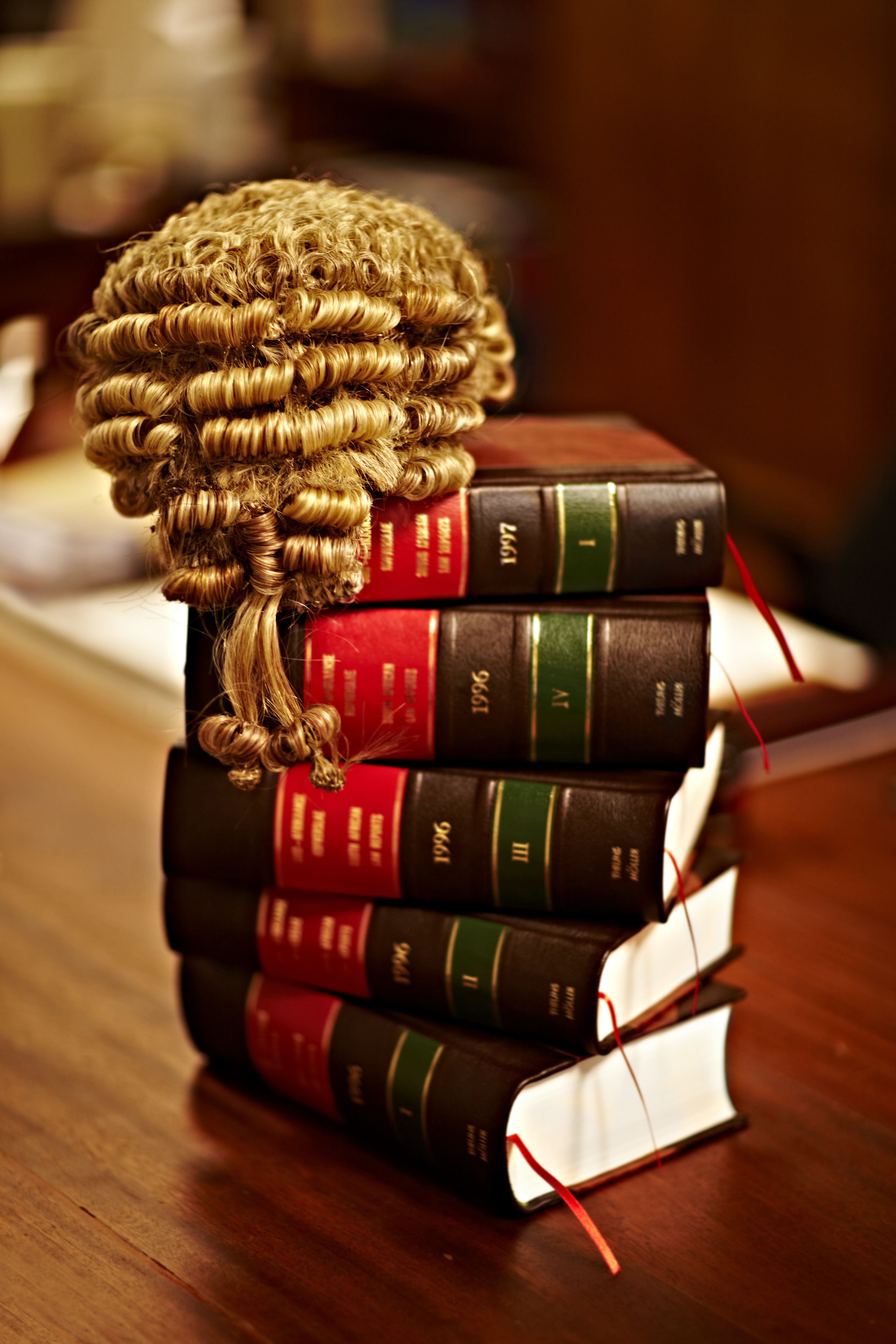 A row of law books and reference materials